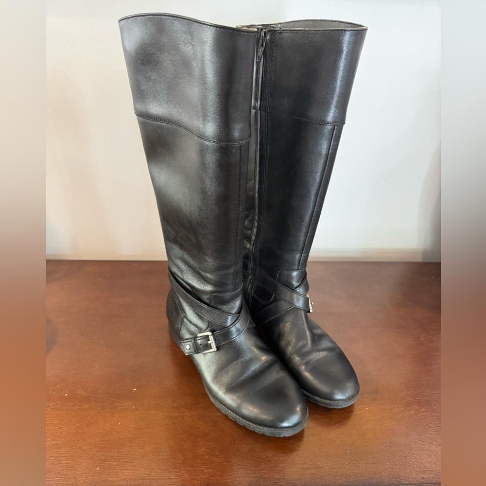 Ralph Lauren Black Leather Knee-High Riding Boots